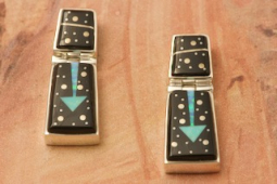 Calvin Begay Night Sky Design with Arrows Sterling Silver Navajo Post Earrings